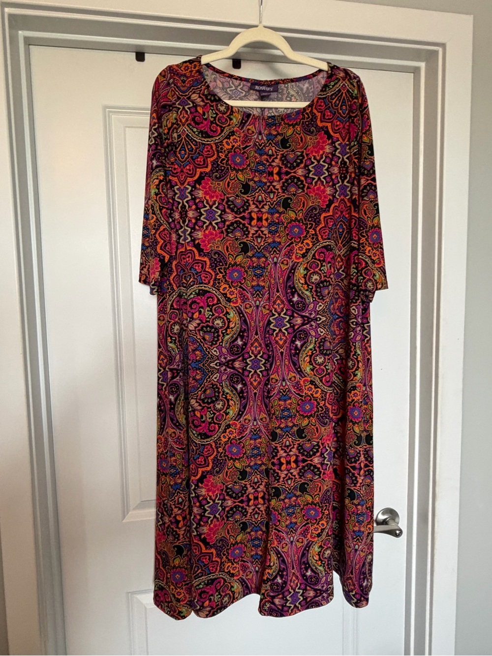 Roaman’s 18/20 Paisley Floral Swing Dress 3/4 Sleeve Multicolor